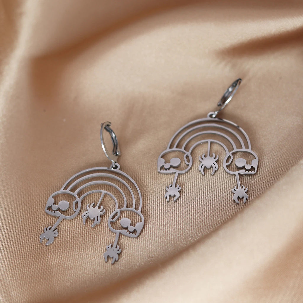 Stainless Steel Meditation Yoga Witch Hat Pendant Hoop Earrings Evil Eye Earrings For Women Girls Vintage Jewelry Birthday Gift