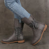 Woman Mid Calf Boots Women Lace Up Rivet Low Heels Female Zip Footwear Ladies Leather Short Boots Women's Shoes Plus Size