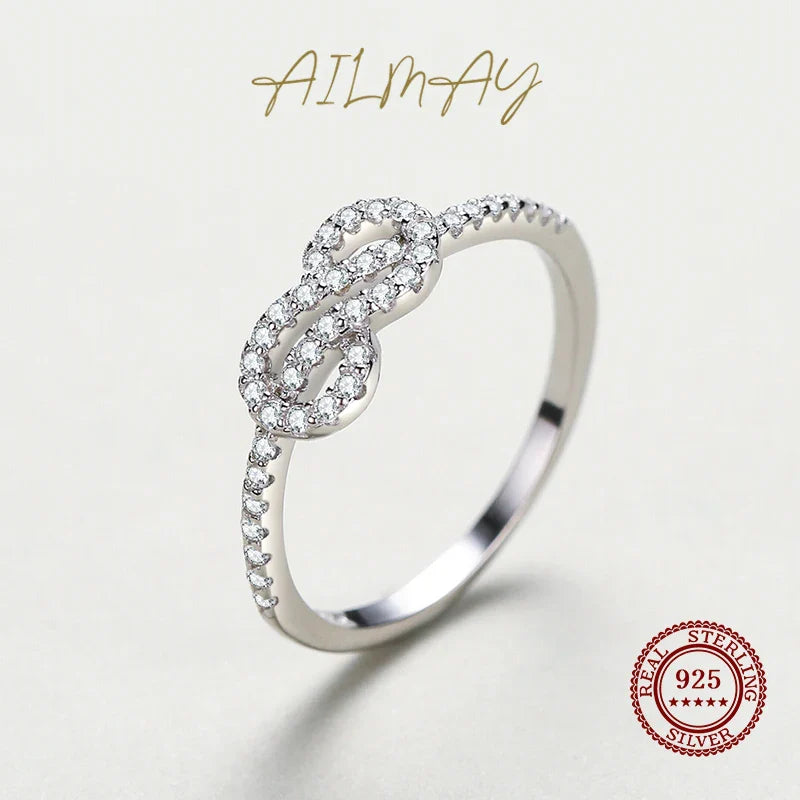 Ailmay Top Quality Real 925 Sterling Silver Fashion Shiny Clear CZ Geometric Finger Ring For Women Wedding Engagement Jewelry