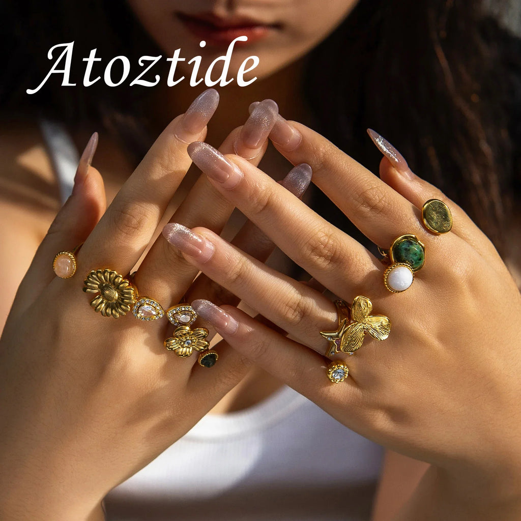 Atoztide Multiple Styles Zircon Open Rings For Women Stainless Steel Neutral Stone Ring Wedding Engagement Anillo Jewelry Gift