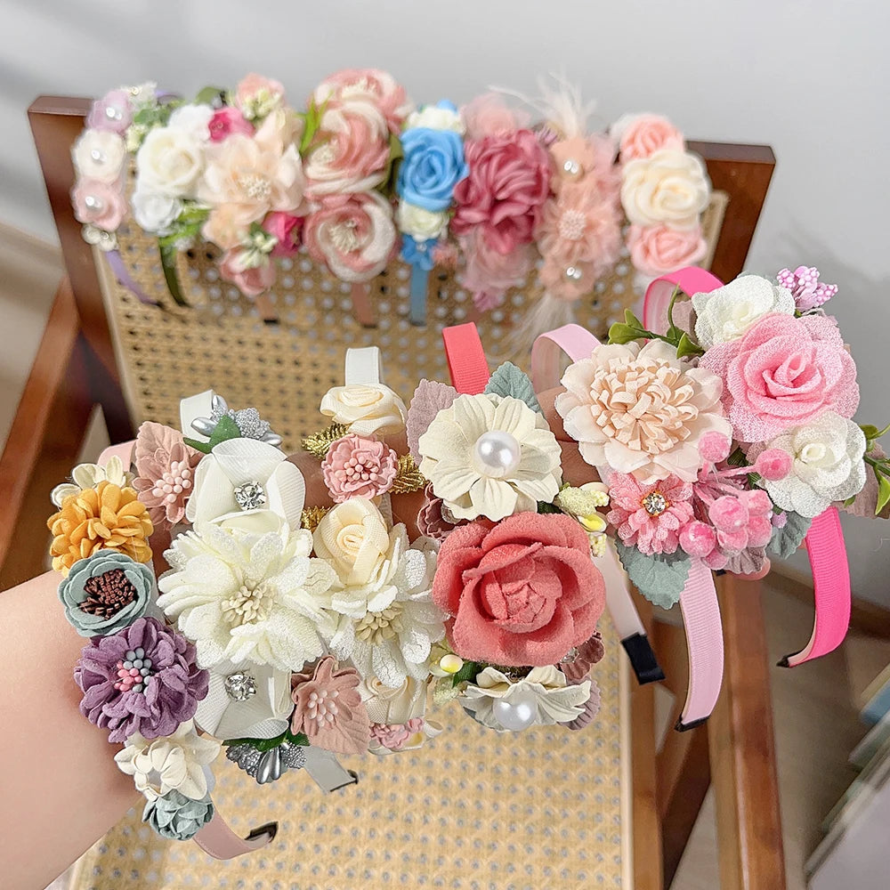 1pcs Bride Wedding Hairband Artificial Flower Crown Headband Hair Accessories Women Girls Sweet Floral Hair Hoop Party Headwear