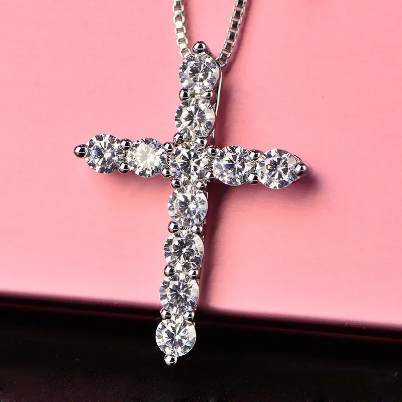 Fine Luxury crystal classic cross 925 sterling silver Pendant Necklace For Woman men charm Fashion party wedding Jewelry Gifts