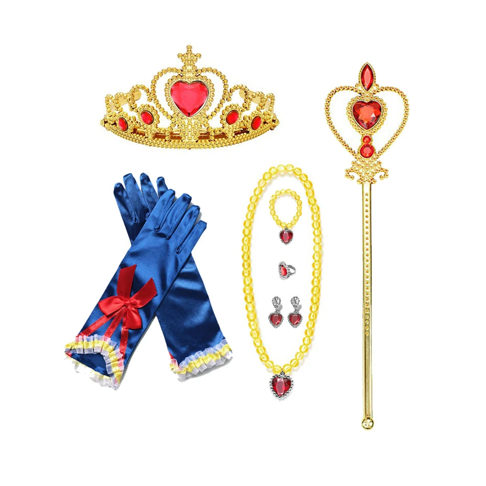 Baby Girls Elsa Anna Princess Accessories Kids Magic Wand Crown Cosplay Snow White Rapunzel Tiara Gloves Party Supplies Sets