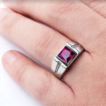 Load image into Gallery viewer, Stainless Steel Semi-Precious Stone Hand Jewelry Simple Red Green Square Zircon Rings For Men And Women In Multiple Colors
