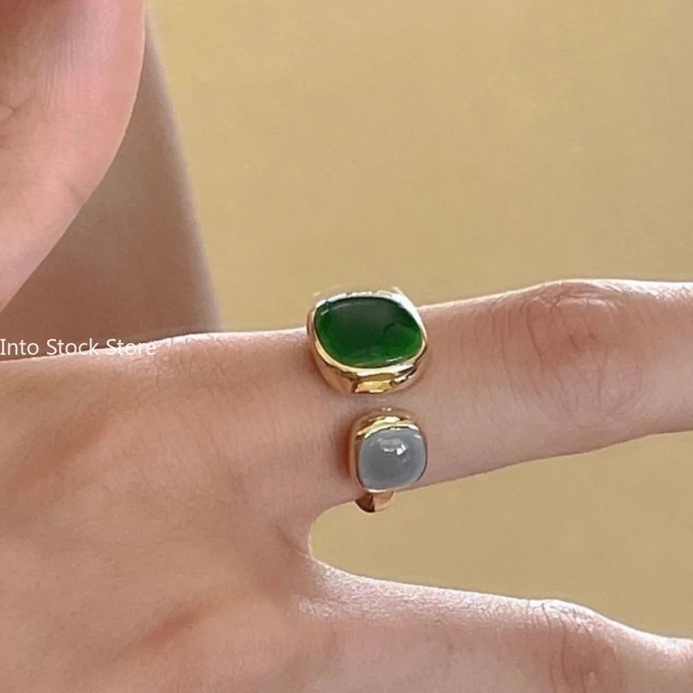 Trendy retro geometric colorful drip glaze open rings for women adjustable exquisite gold color finger rings jewelry gifts
