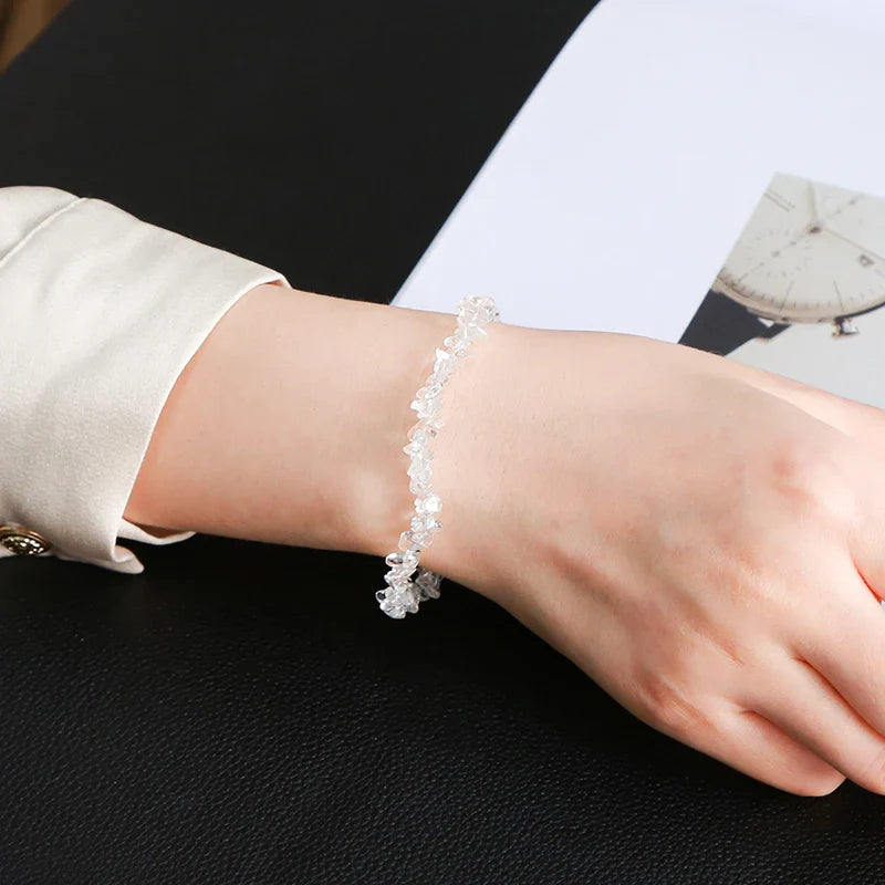 Change Better Natural Rock Quartz Gravel Chain Bracelet Women Clear White Crystal Reiki Healing Adjustable Yoga Jewelry Gifts
