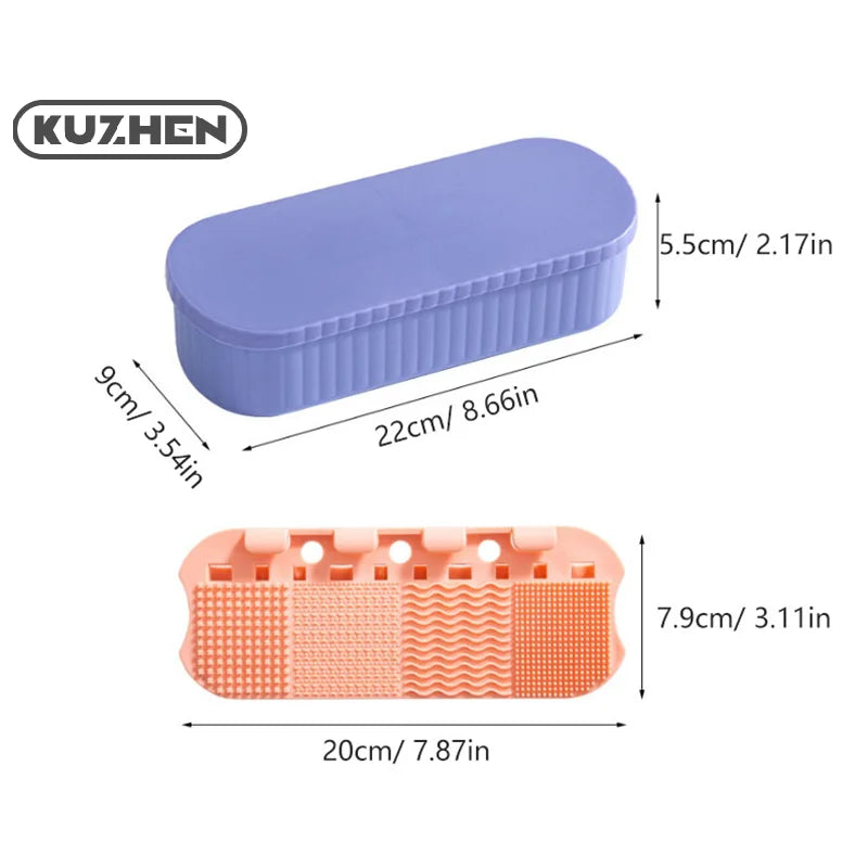 3 In1 Makeup Brush Cleaning Box Beauty Brush Drying Rack Portable Travel Makeup Brush Scrubber Cosmetics Storage Holder Tool