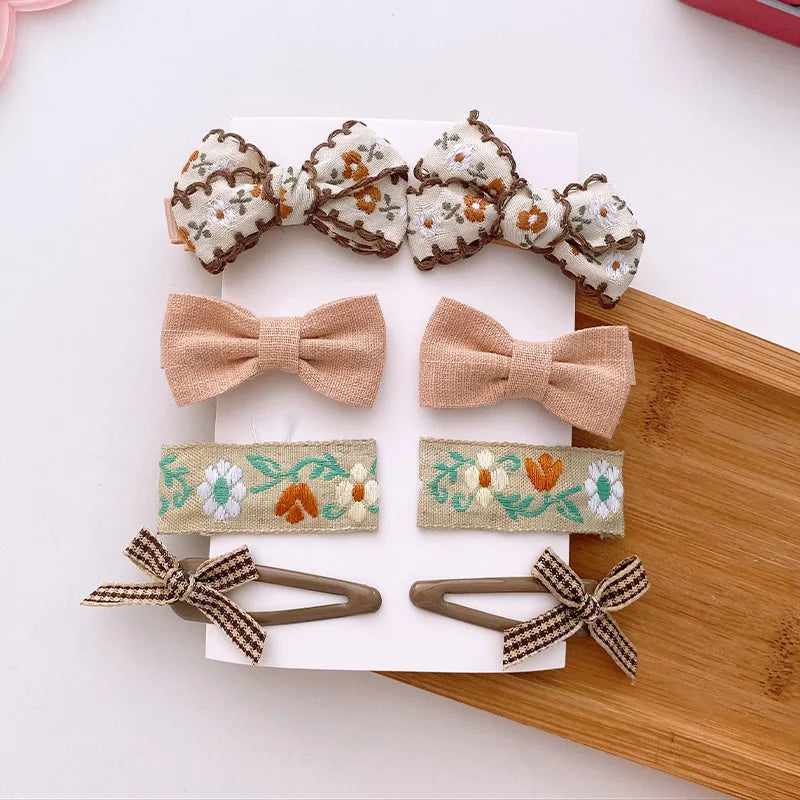 4/8pcs Korean Coffee Color Hair Pin Bow Knit Fabric Princess Hair Clips for Children Baby Girls Headwear Kids Hair Accessories