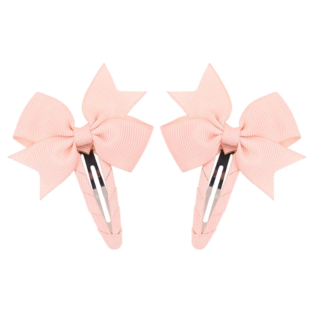 2Pcs/Lot Solid Color Bows Hair Clip For Kids Girls Ribbon Bowknot BB Clip Cute Baby Barrettes Hairpins Headwear Hair Accessories