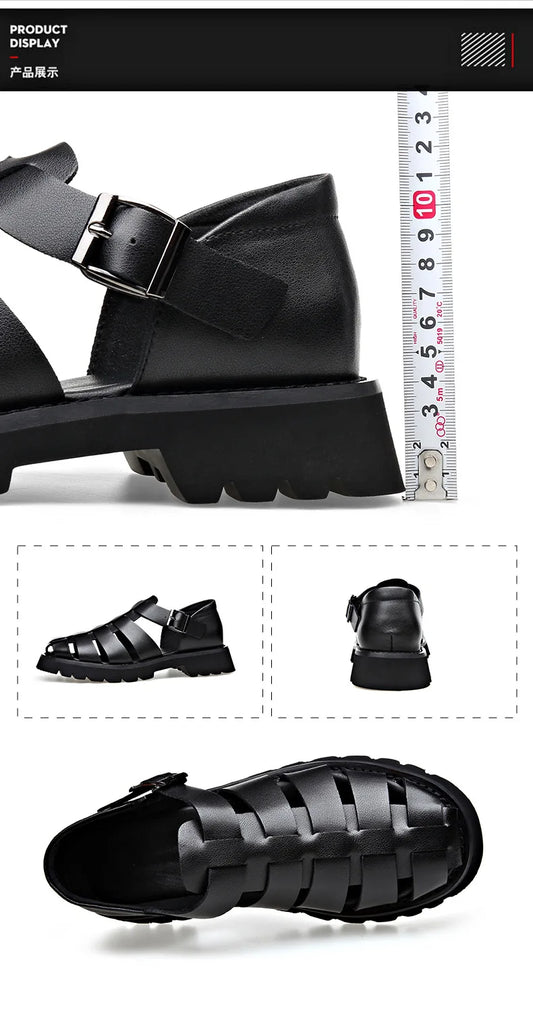 Summer Gladiator Sandals New Breathable Casual Men Genuine Leather Sandals Hollow Beach Shoes Men Black Sizes 38-48 Men sandals