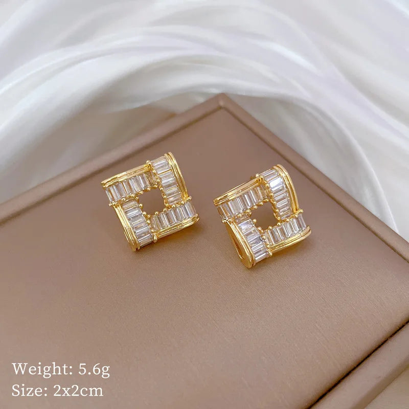 Fashion Charm Micro-Inlaid Shaped Jewelry Cubes Stainless Steel Necklace Earrings Set Classic Girls Dinner Party Gorgeous Gift