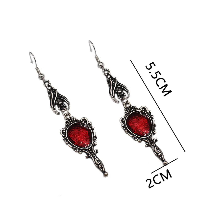 Kaqiqi Earrings Vintage Vampire Bat Magic Mirror Drop Earrings Gothic Punk Dangling Jewelry Gift