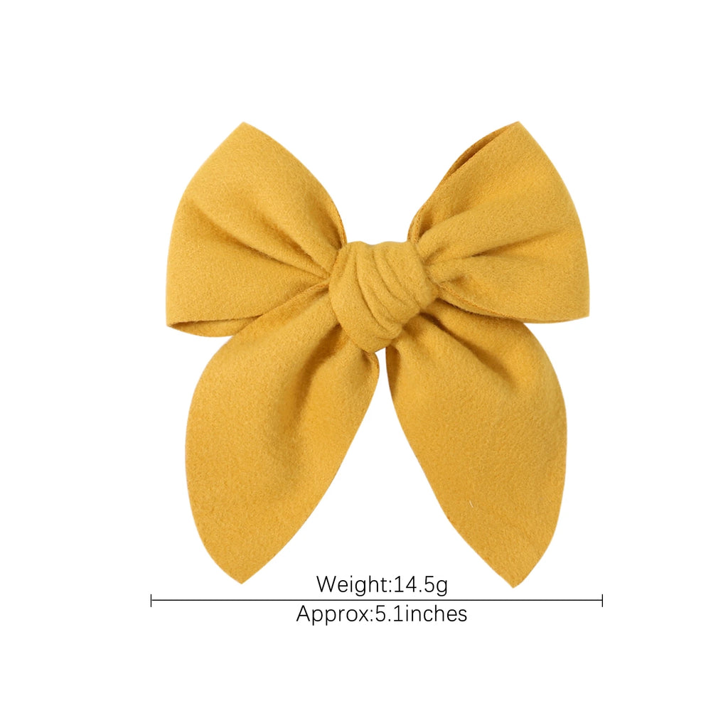 20Colors 5Inch Solid Cotton Bow With Safety Hairpin For Girl Hair Bows Handmade Bowknot Hair Clip Headwear Kids Hair Accessories