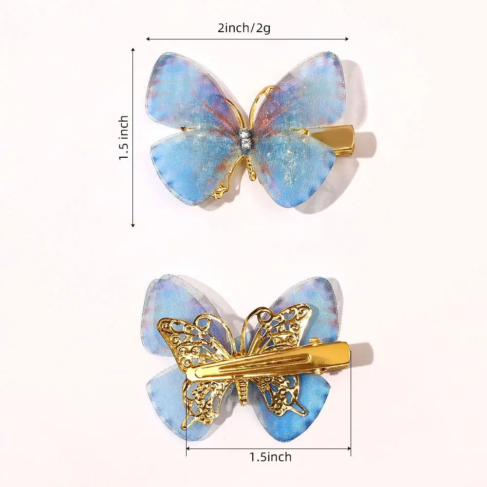 2/6Pcs Colorful Butterfly Hairpins Girl Hair Clips Barrettes Women Sweet Hair Ornament Rainbow Headwear Fashion Hair Accessories
