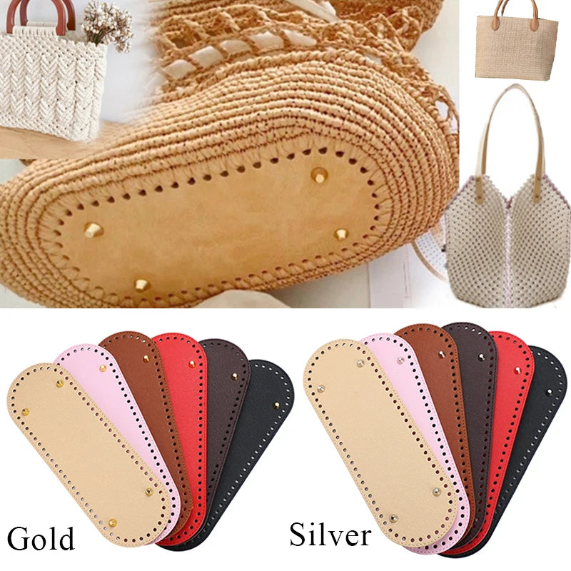 29.5*10cm Handmade Oval Bottom for Knitted Bag PU leather Pad Handcraft Bag Base With holes DIY Crochet Bag Bottom accessories