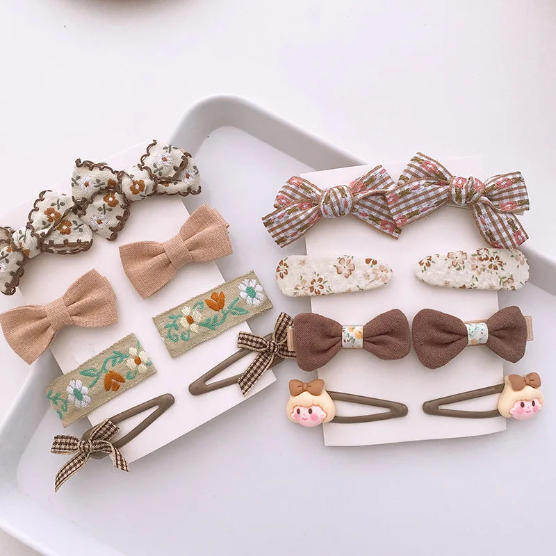 4/8pcs Korean Coffee Color Hair Pin Bow Knit Fabric Princess Hair Clips for Children Baby Girls Headwear Kids Hair Accessories