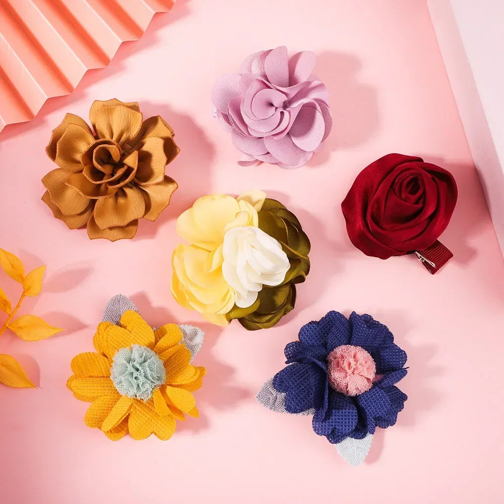 5/3Pcs Children Handmade Chiffon Petals Poppy Flower Hair Clips Rolled Rose Fabric Hair Flowers for Kids Girls Hair Accessories