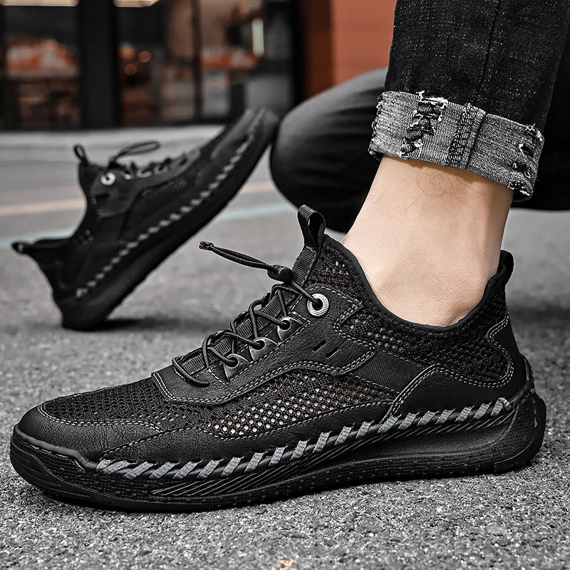 Summer Men Sneakers Breathable Leather Casual Shoes Men Comfortable Mesh Men Loafers Mesh Men Shoes Outdoor Walking Zapatos