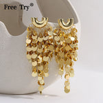 Load image into Gallery viewer, Freetry Shiny Sequins Long Tassel Earrings For Women Personality Multilayer Gold Color Copper Drop Earring Wedding Party Jewelry
