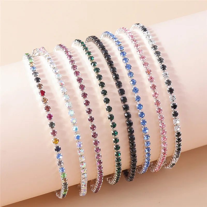 Aihua Exquisite Cubic Zirconia Tennis Chain Bracelets for Women Silver Color Stainless Steel Rhinestone Bracelets Trendy Jewelry