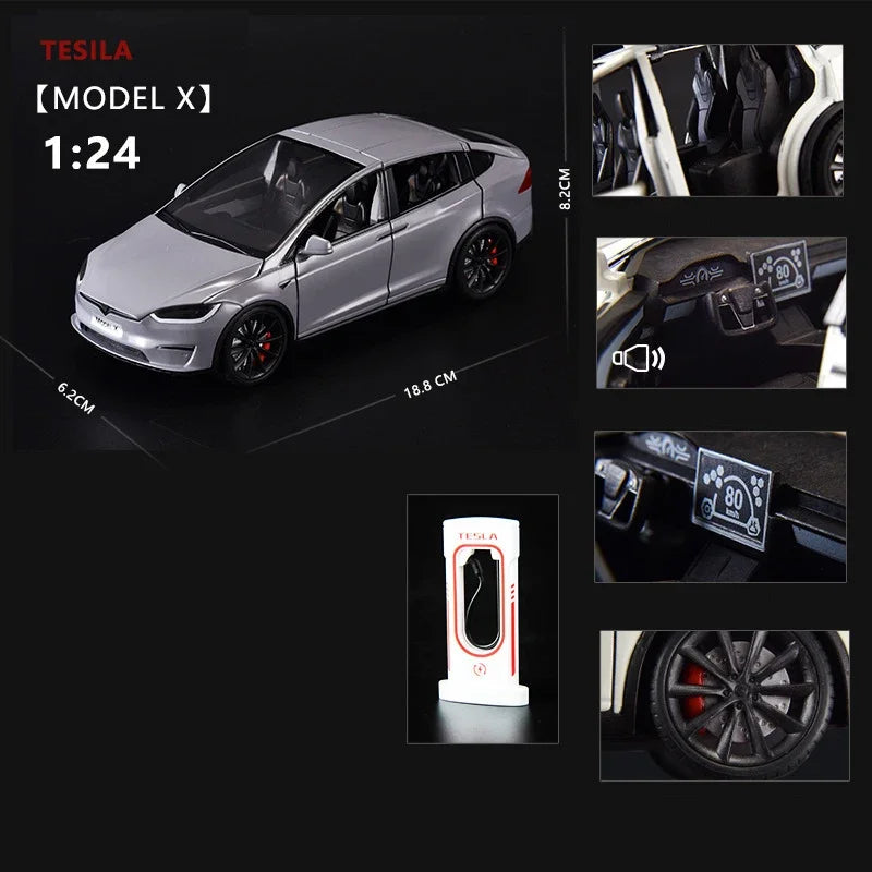 1:24 Tesla Model X  Tesla Model 3 Alloy Die Cast Toy Car Model Sound and Light Children's Toy Collectibles Birthday gift