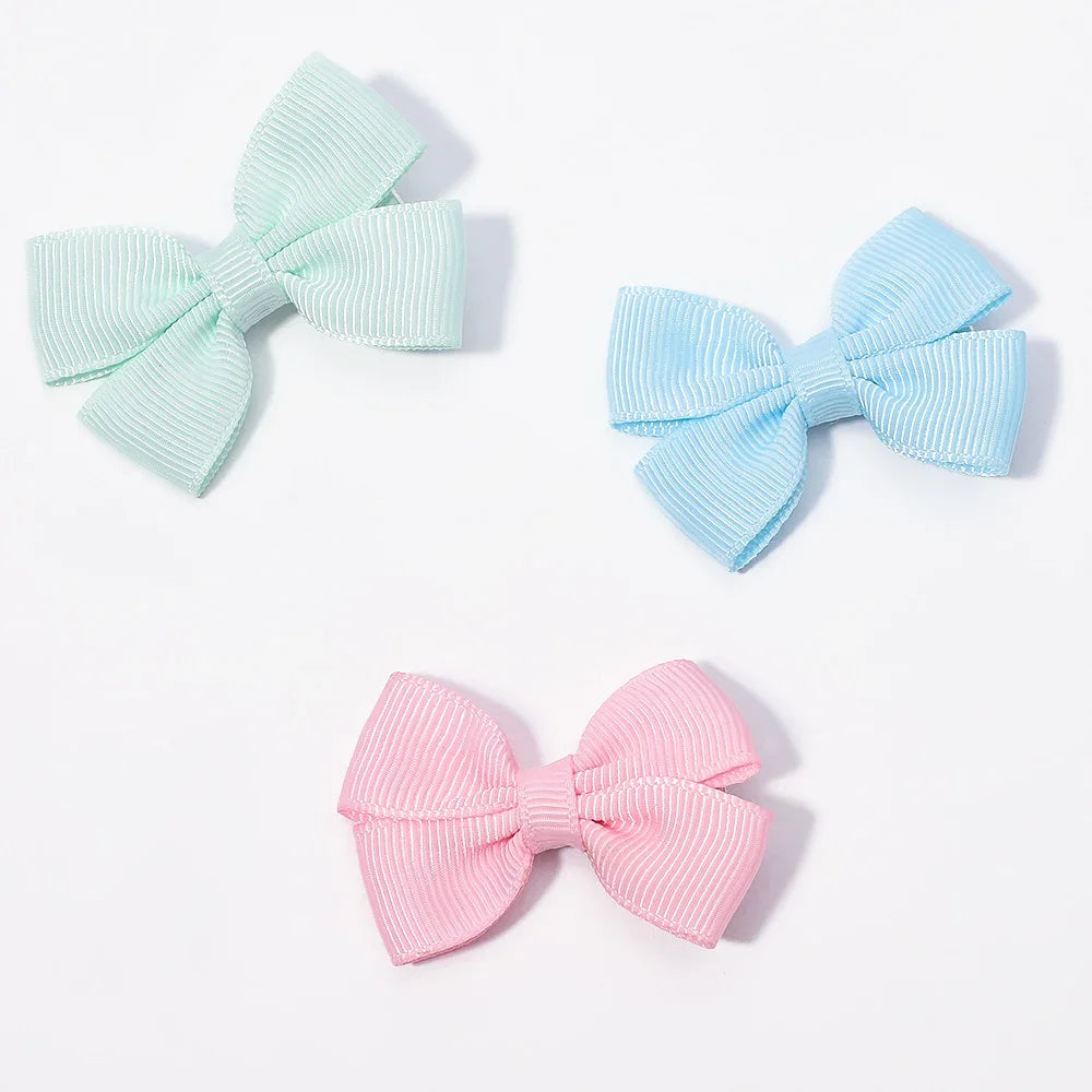 5Pcs/Set Solid Hairpins for Baby Grosgrain Ribbon Bows Hair Clips Boutique Handmade Headwear Girls Baby Hair Accessories