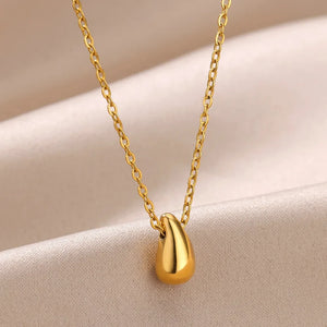 Vintage Chunky Dome Drop Necklaces for Women Stainless Steel Gold Color Water Drop Pendant Necklaces Christmas Jewelry Gift BFF