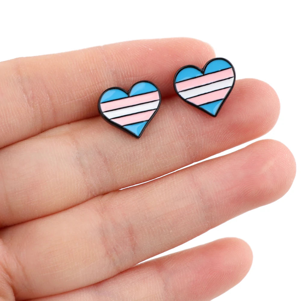 Rainbow Transgender Flag pride LGBT Lovers Heart Piercing Stud Earrings Jewelry For Women Men Gift Stainless Steel Earring