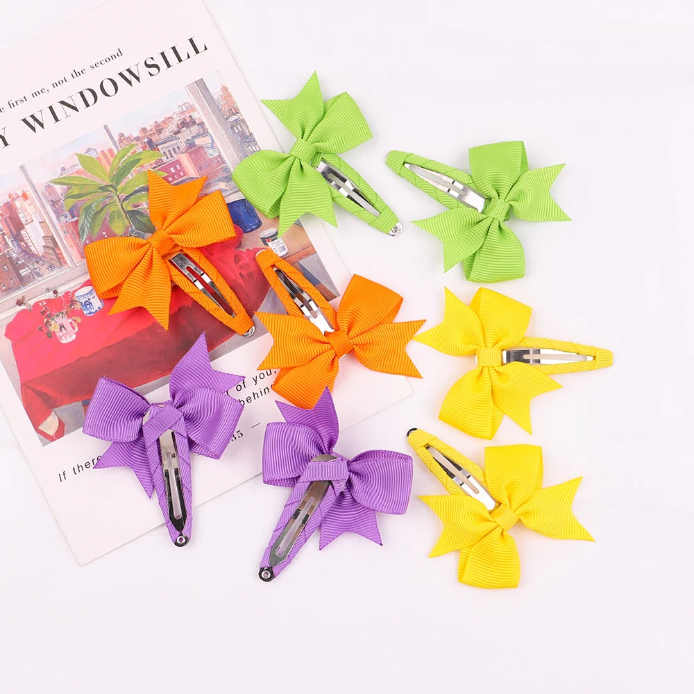 2Pcs/Lot Solid Color Bows Hair Clip For Kids Girls Ribbon Bowknot BB Clip Cute Baby Barrettes Hairpins Headwear Hair Accessories