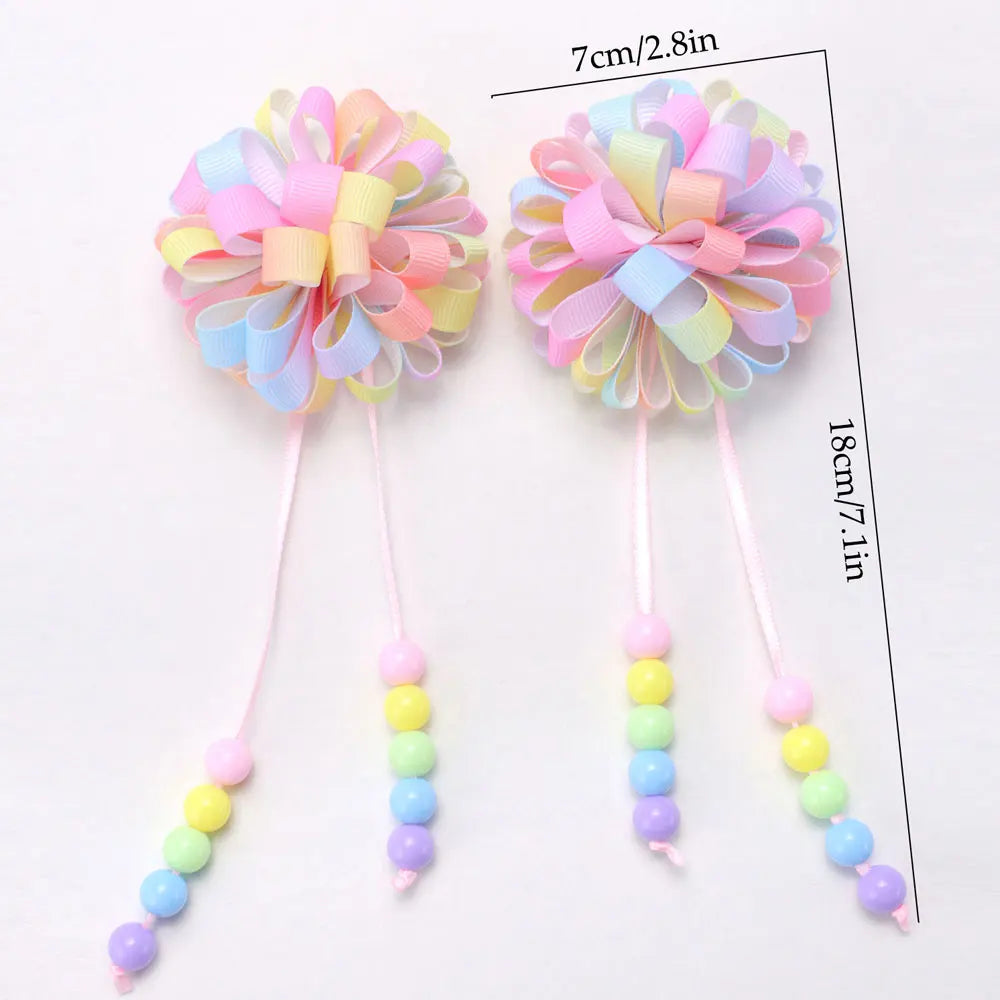 2Pcs Flower Hair Clips For Girls Sweet Bead Tassel Hairpins Boutique Hydrangea Hairgrips Headwear Kids Hair Accessories