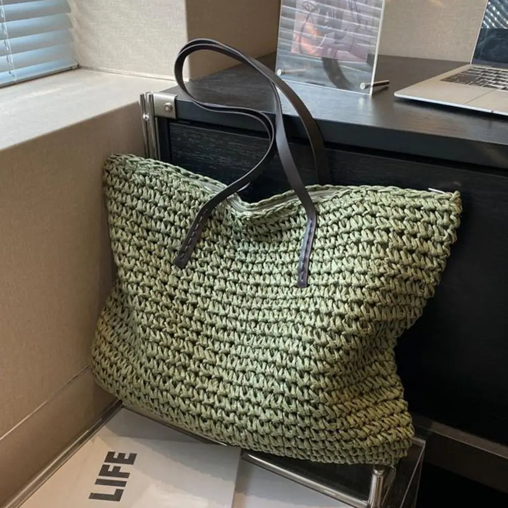 Luxury Design Straw Woven Tote Bags Summer Casual Large Capacity Handbags New Fashion Beach Women Shoulder Simple Style Shopping