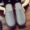 Spring Autumn Indoor Shoes Men's Woman Slippers Plus Size 35 46 Man Concise  brown Simple Leather Home Slippers For Men