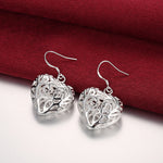 Load image into Gallery viewer, Hot charm 925 sterling Silver necklace earrings Jewelry set for women heart Hollow Fashion Party Christmas Gifts high quality
