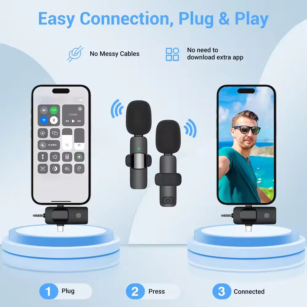 Basix Mini Lavalier Microphone Portable Audio Video Recording Mini Lapel Mic Wireless Microfone for IPhone TypeC ipad Game Phone