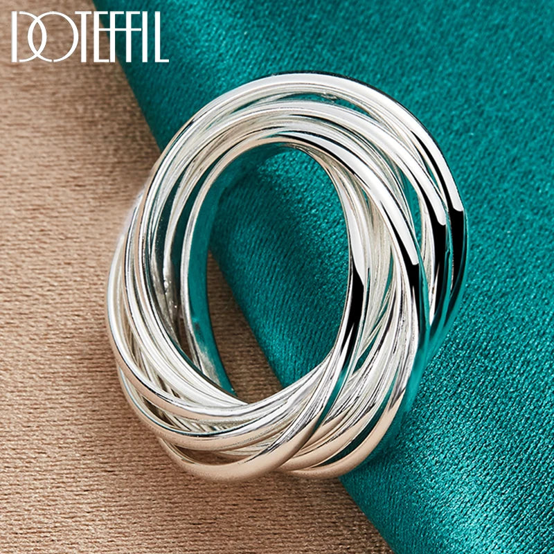 DOTEFFIL 925 Sterling Silver Five Circle Coil Ring For Women Wedding Engagement Party Fashion Charm Jewelry