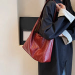 Load image into Gallery viewer, Soft PU Leather Quality Underarm Bag Vintage Wine Red Ladies Shoulder Bag Commuter Large Handbag 2pcs Women's Versatile Tote Bag
