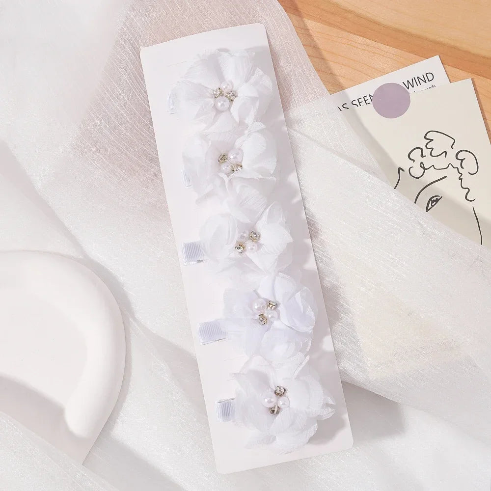 1Set 3-5Pcs Children Handmade Chiffon Petals Poppy Flower Hair Clips Rolled Rose Fabric Hair Flowers Kids Girls Hair Accessories
