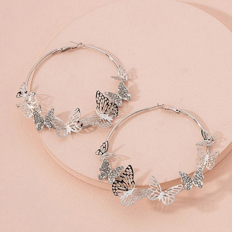 1 pair exaggerated big round butterfly hoop earrings for women pretty golden geometric circle loop earring stylish jewelry gifts