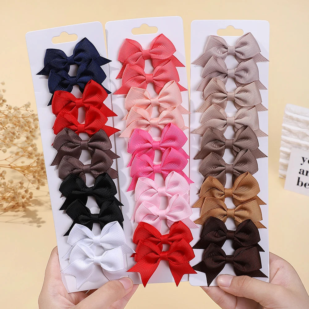 10Pcs/Set Classical Solid Ribbon Bow Hair Clips for Kids Girl Handmade Bows Hairpin Barrettes Headwear Children Hair Accessories