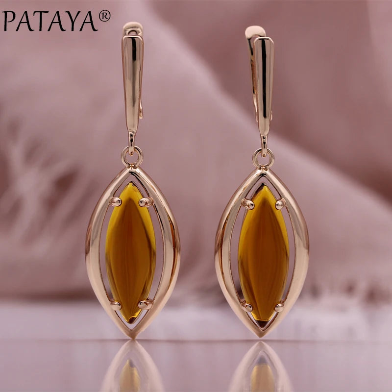 PATAYA Women 585 Rose Gold Color Dark Brown Cubic Zircon Stone Wedding Rings Earring Pendant Necklace Set Fashion Jewelry 2023