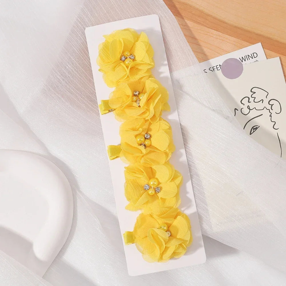5/3Pcs Children Handmade Chiffon Petals Poppy Flower Hair Clips Rolled Rose Fabric Hair Flowers for Kids Girls Hair Accessories
