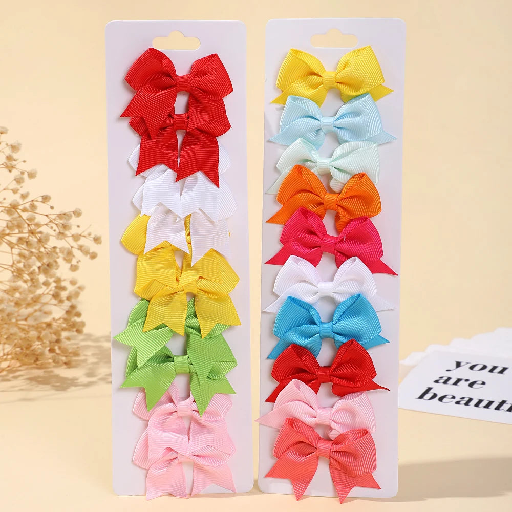 10Pcs/Set Classical Solid Ribbon Bow Hair Clips for Kids Girl Handmade Bows Hairpin Barrettes Headwear Children Hair Accessories