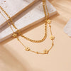 DIEYURO 316L Stainless Steel Gold Color Double Layered Flowers Necklace New Fashion Pendant Simplicity Chain Neck Jewelry Gifts