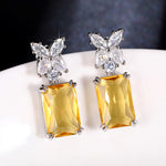 Load image into Gallery viewer, Huitan Big Square Yellow Cubic Zirconia Earrings for Women Silver Color Exquisite Female Earrings Wedding Party Jewelry Dropship
