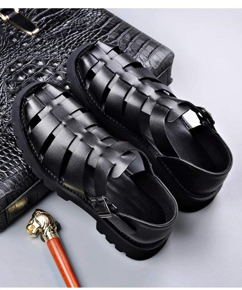 Summer Gladiator Sandals New Breathable Casual Men Genuine Leather Sandals Hollow Beach Shoes Men Black Sizes 38-48 Men sandals