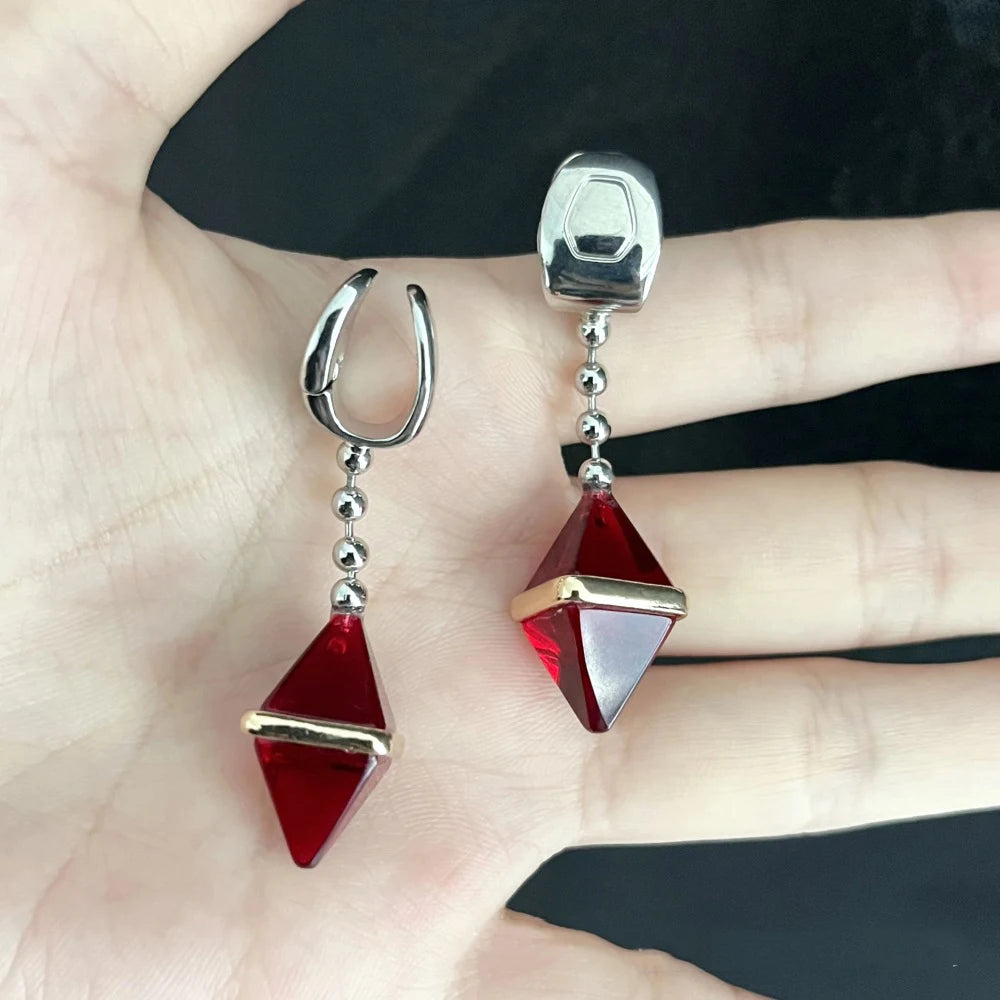 Anime HUNTER×HUNTER Kurapika Ear Clip No Piercing Eardrop Red Zircon Pendant Unisex Gothic Earrings Cosplay Accessories Prop