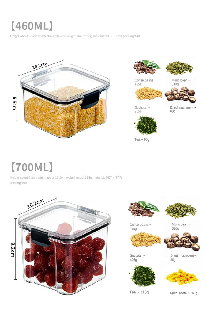 Airtight Plastic Food Storage Box, Cereal Candy Dry Jar with Lid, Refrigerator Storage Jar, Household Items, Kitchen Organizer