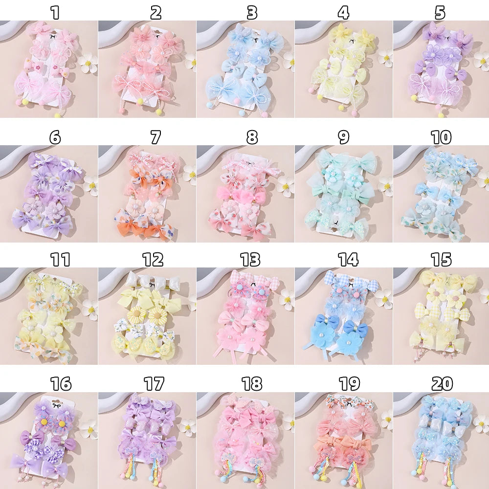 10Pcs Girl Cartoon Hair Band Bow Hair Ties Lovely Colors Flower Ponytail Holder Children Scrunchies Rubber Kids Hair Accessories