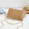 New Fashion Versatile Lingge Embroidery Clip Chain Strap Crossbody Mobile Phone Bag Pearl Handheld Women's Bag