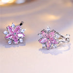 Load image into Gallery viewer, Luxury Female Small Pink Zircon Stone Clip Earrings Charm Silver Color Wedding Jewelry For Women
